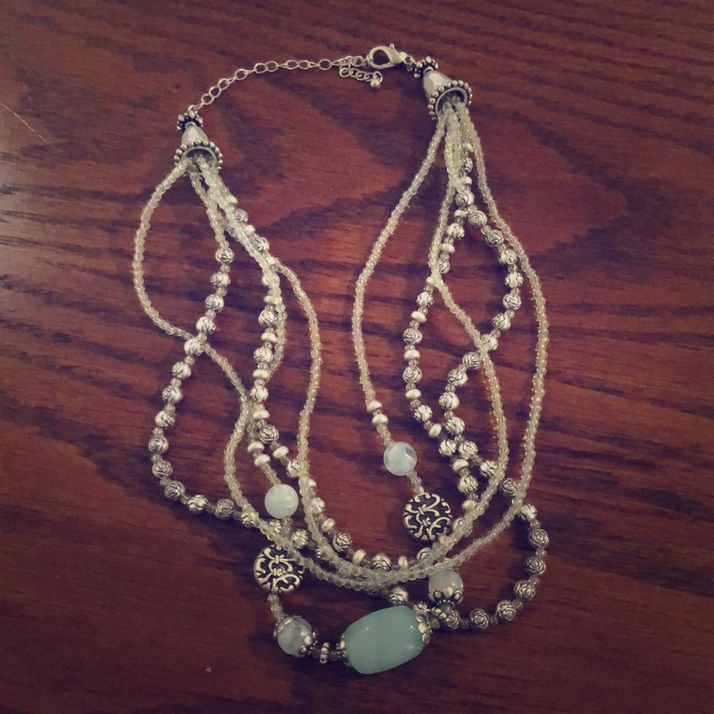 Mint green/teal beaded necklace